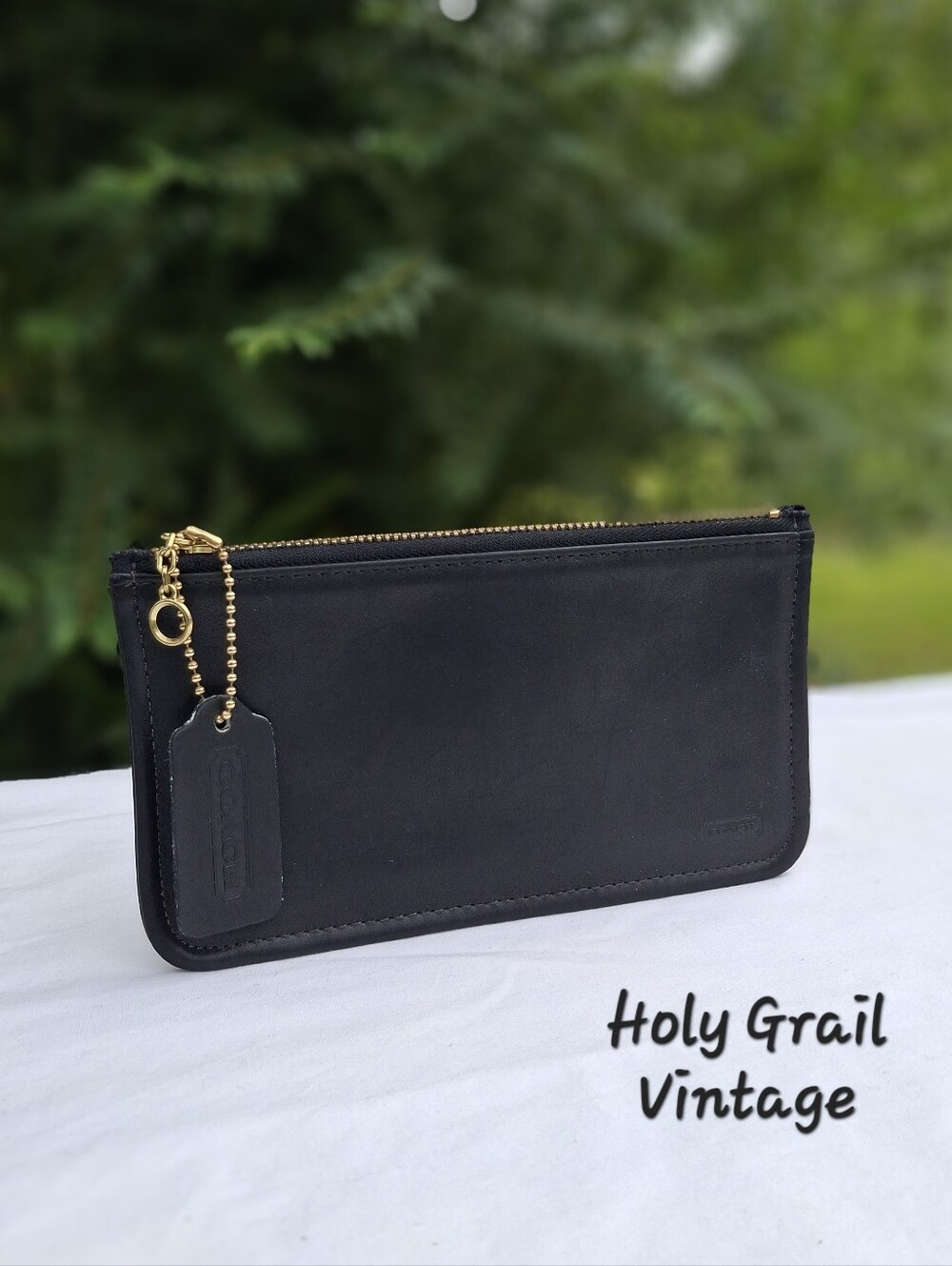 Vintage 90's Coach Black Glove-Tanned Leather Skinny Case Clutch #7170